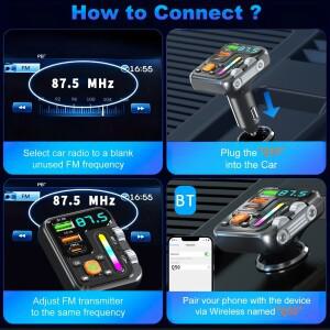 무선 자동차 MP3 플레이어 FM 송신기 USB/PD 3.1A  충전 HIFI 오디오 음악 LED바 더블 롤러 디자인 차량용