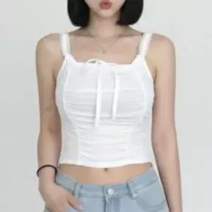[RIZPICK]셔링 리본 레이스 끈나시 크롭티