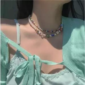 플라워 화이트 진주 무지개 비즈 목걸이 초커 DIY비즈-WE8687F