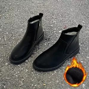 남성 블랙 지퍼 기모 첼시부츠 겨울 워커