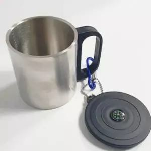 휴대용 스텐 나침반 이중 등산 캠핑 머그 컵 200ml