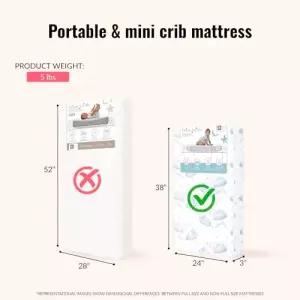 드림 온 미 2-in-1 통기성 양면 3인치 휴대용 미니 침대 매트리스 그린가드 골드 인증 비닐 및 원단 흰색