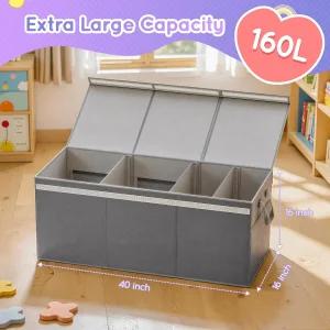 뚜껑이 있는 Lewondr 160L 초대형 장난감 보관 정리함 40 x16 접이식 튼튼한 상자 남아용 거실용 분리기