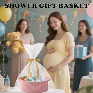 HZFTJOY 작은 직조 로프 바구니 - 가방과 리본이 달린 빈 선물 생일/아기 샤워용 귀여운 손잡이 정리함