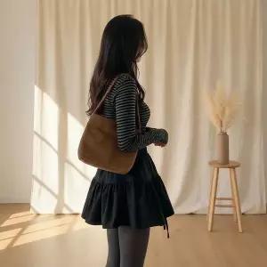 [옷자락]여성용 캉캉 미니 모직 밴딩 스커트 리본 디테일 치마_P423286935