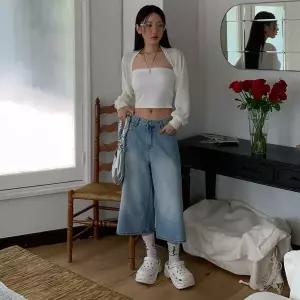 여성용 비침 스웨터 소프트 사각 위빙 볼레로 니트