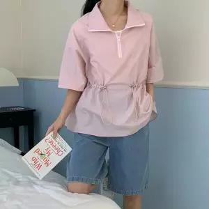 여성용 하프집업 일상 바람막이 폴라넥 스트링 반지