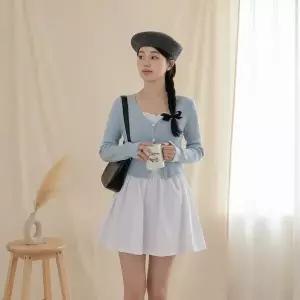 여성용 골지 탱크 슬림 V넥 가디건