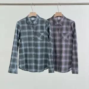 [하프클럽/]여성 체크 포켓 카라넥 면 셔츠 기본핏 워싱