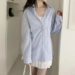 [옷자락]여자 봄여름 간절기 루즈핏 스트라이프 셔츠 남방_P423307484