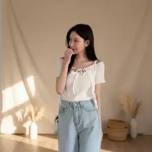 여성 골지 반소매 카디건 리본 볼드숄더 디자인 판초