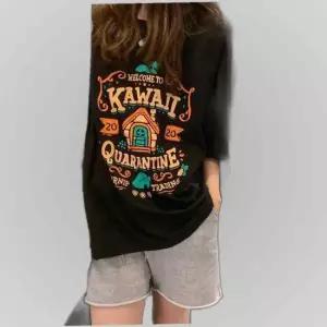 카와이 프린팅 면 반팔티 레트로 데일리셔츠 박스티