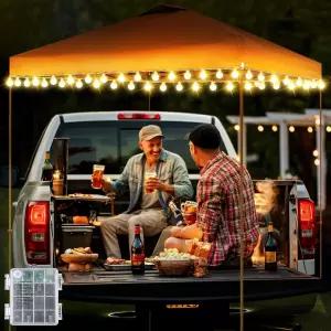 호힌 1팩 캐노피 텐트 조명 40피트 80LED 8가지 모드로 구동되는 야외 배터리 10피트 x 팝업 위한 밝은