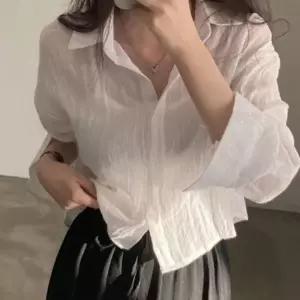 여성 여름 면 셔츠 1P 크롭 긴팔 남방 바캉스룩 아사면 셔츠 여름 면남방 긴팔 여성