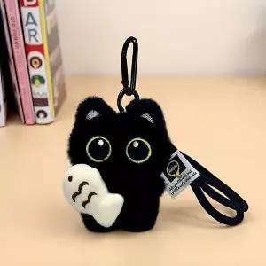 검은 고양이 인형 키링 물고기 까만 깜냥이 검정 귀여운 동물 WFLQ2PM