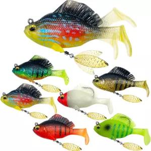 다미델 6Pcs 프리리그 지그 헤드 부드러운 낚시 유인 패들 테일 수영 미끼/3D 눈/스피너 블레이드 배스
