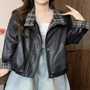 여성 봄 빈티지 인기 코트 체크 가죽 재킷 SPO마켓1