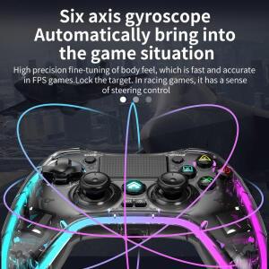 P4 무선 게임패드 투명 LED 조명 6축 듀얼 진동 PC 안드로이드 호환 스위치 IOS 게임 스틱