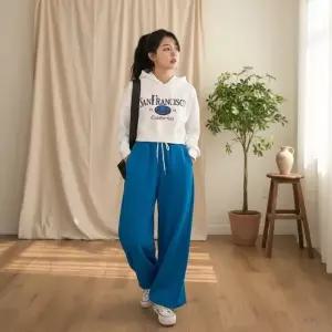 여성 허리밴드 와이드 벌룬 팬츠 측면 트임 디테일
