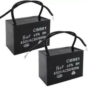 Twideec/2Pcs 450V AC 50/60Hz 런 커패시터 2와이어 금속화 폴로필렌 필름 천장 팬 모터 스타트 8uf