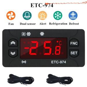 ETC-974 미니 디지털 온도 조절기 냉장고 열전대 NTC 듀얼 센서 220V