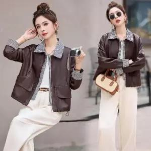 여자 투피스 페이크 스트라이프 PU 자켓 코트 가죽 봄가을 세련도도녀 OOTD3