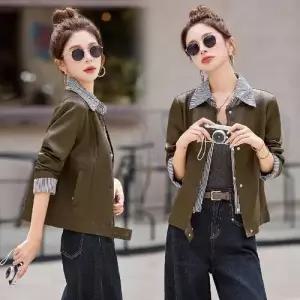 여성 빈티지 가을 캐주얼 투피스 페이크 코트 스트라이프 재킷 가죽 세련도도녀 쇼트 자켓 OOTD3