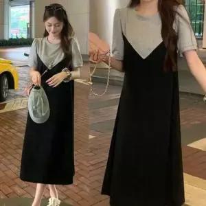[옷은날개] 결혼식 하객 룩 레이어드 뷔스티에 나시 롱 원피스