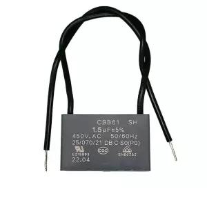 팬 모터 커패시터 1.5mfd 마이크로패럿 1.5uF 450VAC CBB61 2개의 와이어 연결 포함 전기 범용 맞춤 팩