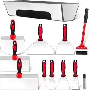 12PCS 드라이월 도구 세트 - 스테인리스 스틸 퍼티 키트 1 -8 나이프 포함 8 -10 테이핑 6.5 버킷 스쿱