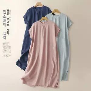 원피스 치마 롱 여자 여름 빈티지 빅사이즈 썸머 면마 슬림핏 위로 무릎 풀오버 스포M2