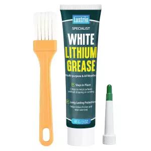 브러시가 있는 화이트 리튬 그리스 - 도어 경첩 차고 문 자전거 체인 자동차 및 DIY 수리를 위한 3온스