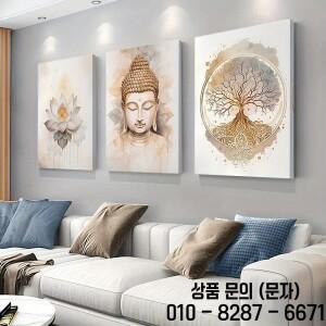 프레임이 있는 3피스 캔버스 영적인 그리고 선(禪)에서 영감을 받은 예술 작품 연꽃 불상 생명의 나무 명상