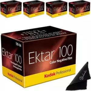 코닥 에크타르 100 35mm 필름 4팩 ISO 카메라용 36 노광 컬러 발벨리 프리미엄 극세사 천 포함