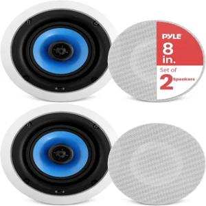 Pyle 8인치 벽 내/천장 스피커 250W 피크 하이파이 스테레오 사운드 피벗 조정 가능한 동축 실크 돔 트위터