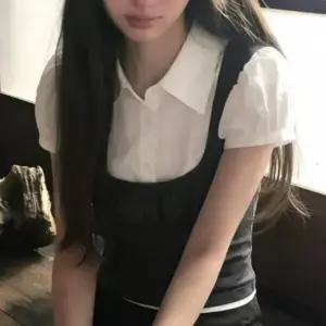여성 셔링 조끼 레이어드 카라 퍼프 소매 블라우스 셔츠