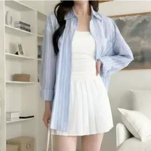 여성 클래식 긴팔 직장인 남방 세로 스트라이프 셔츠