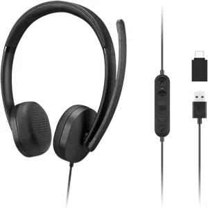 Lenovo 115 USB-A/USB-C 유선 스테레오 헤드셋 경량 노이즈 캔슬링 인라인 컨트롤 박스 to 어댑터 오버이어
