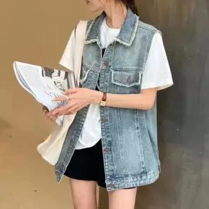 F230810 빈티지 올풀림 루즈핏 청 데님 조끼 vest
