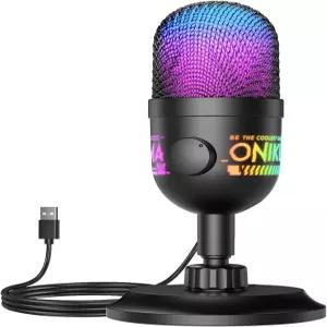 USB 게이밍 마이크 PC PS4 Mac용 RGB 콘덴서 플러그 앤 플레이 탭하여 음소거 이득 제어 스트리밍 팟캐스트