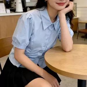 카라 셔츠 퍼프소매 셔링 반팔 블라우스 HPC-1008372
