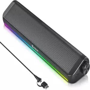 데스크톱용 Tylubio 컴퓨터 스피커 동적 RGB 조명이 있는 HiFi 스테레오 PC 사운드바 USB 및 Type-C 플러그