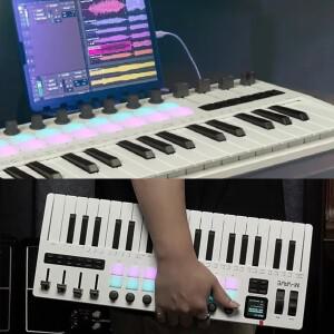 SMK-37 프로 37키 MIDI 컨트롤러 휴대용 내장형 신디사이저 키보드 디지털 피아노16개의 RGB 패드 8개의