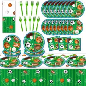98PCS 스포츠 파티 식기 슈퍼스타 세트 올스타 생일 야구 축구 농구 일회용 식탁보 소년 장식 용품 24명의