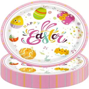 50PCS 부활절 파티 종이 접시 용품 케이크 샐러드 과일 피자용 7인치 달걀 프린트 디저트 생일 테이블