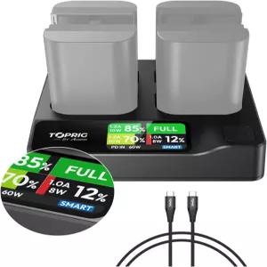 Accoon Toprig 배터리 충전기 4채널 PD60W 고속 충전 및 LCD 디스플레이 캐논 EOS R5 R6 Mark II 5D 6D 7D