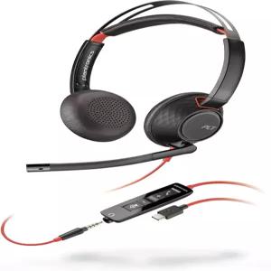 폴리 블랙와이어 5220 유선 헤드셋 - 유연한 붐 마이크 장착된 노이즈 캔슬링 헤드폰 USB-C 3.5mm