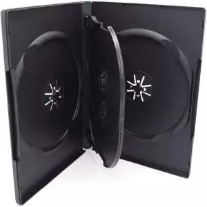 10 팩 Maxtek 표준 14mm 블랙 쿼드 4 디스크 DVD 케이스 양면 플립 트레이 및 아웃터 클리어 슬리브 포함