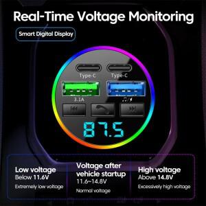66W  충전 블루투스 5.0 FM 송신기 4포트 듀얼 USBC타입 RGB 엠비언트 라이트 핸즈프리 차량용 MP3 플레이