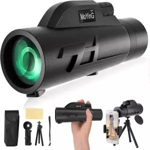 20x50 HD 모노큘러 휴대폰 어댑터 및 삼각대 포함 50mm 대물렌즈 멀티 코팅 광학 BaK-4 프리즘 벨트 케이스